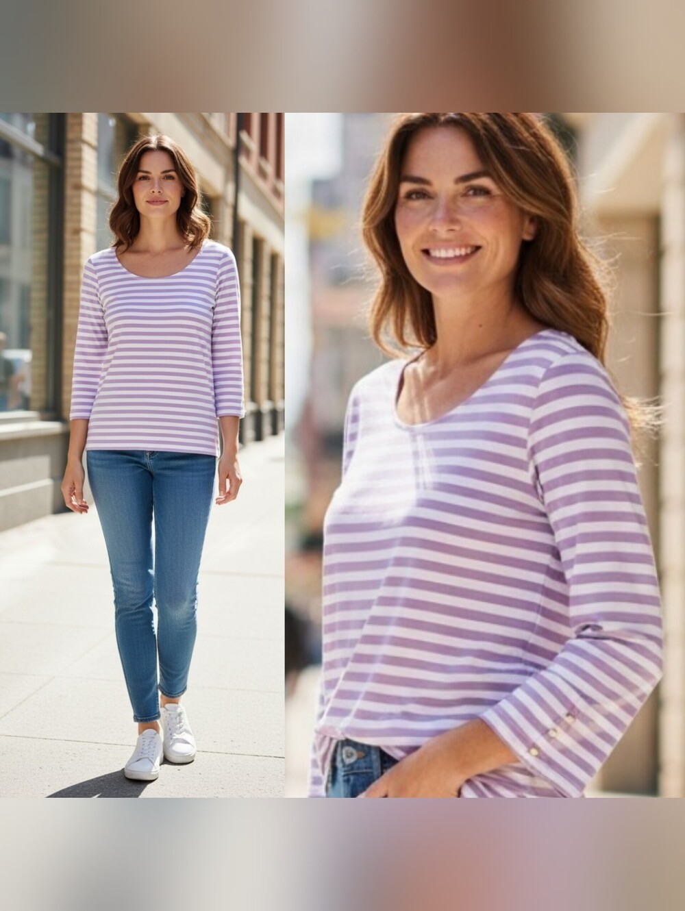 Talbots large striped top scoop neck 3/4 sleeves purple gold athletic material